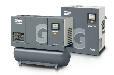 GA 11+-30/GA 15-30 VSD: 喷油螺杆空压机，11-30 kW / 15-40 hp