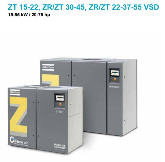 无油旋转齿式空压机机ZT15-22,ZR/ZT30-45,ZR/ZT22-37-55VSD 15-55 kW